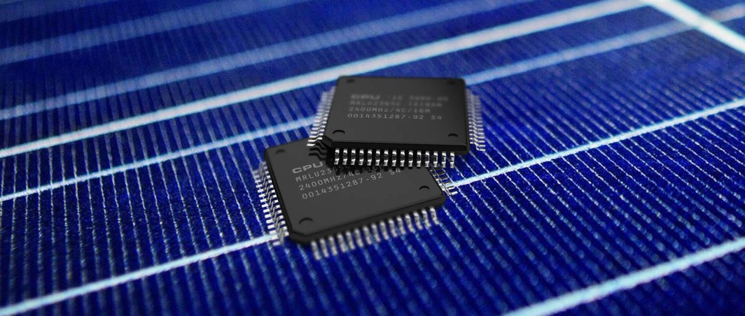 Two semiconductor microchips on a solar cell