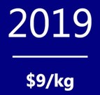 Polysilicon spot price average in 2019: $9/kg